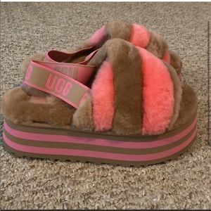 SOLD Ugg disco platforms fuzzy sandals slippers slides